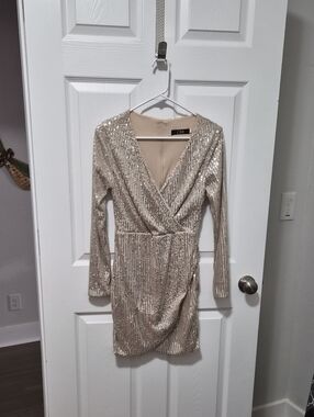 cbr sequin dress CBR Women's Full Sequin Bling White Silver Long Sleeve Dress NWT MEDIUM